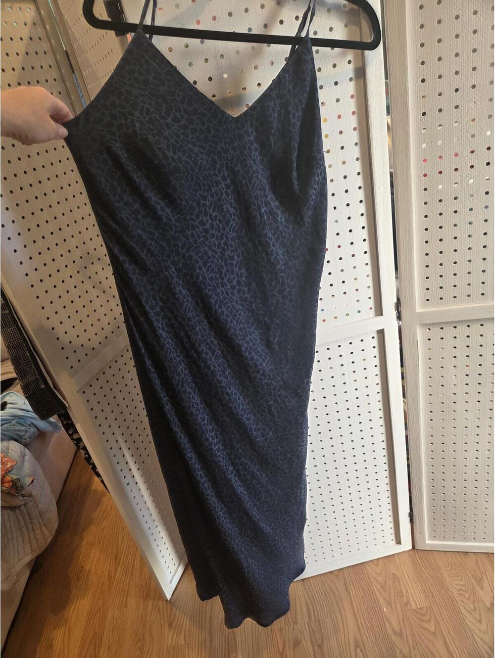 Blue Leopard Print Slip Dress with Spaghetti Straps - Picture 3 of 9